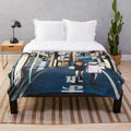 Harajuku-inspired plush blanket featuring a vibrant streetscape design