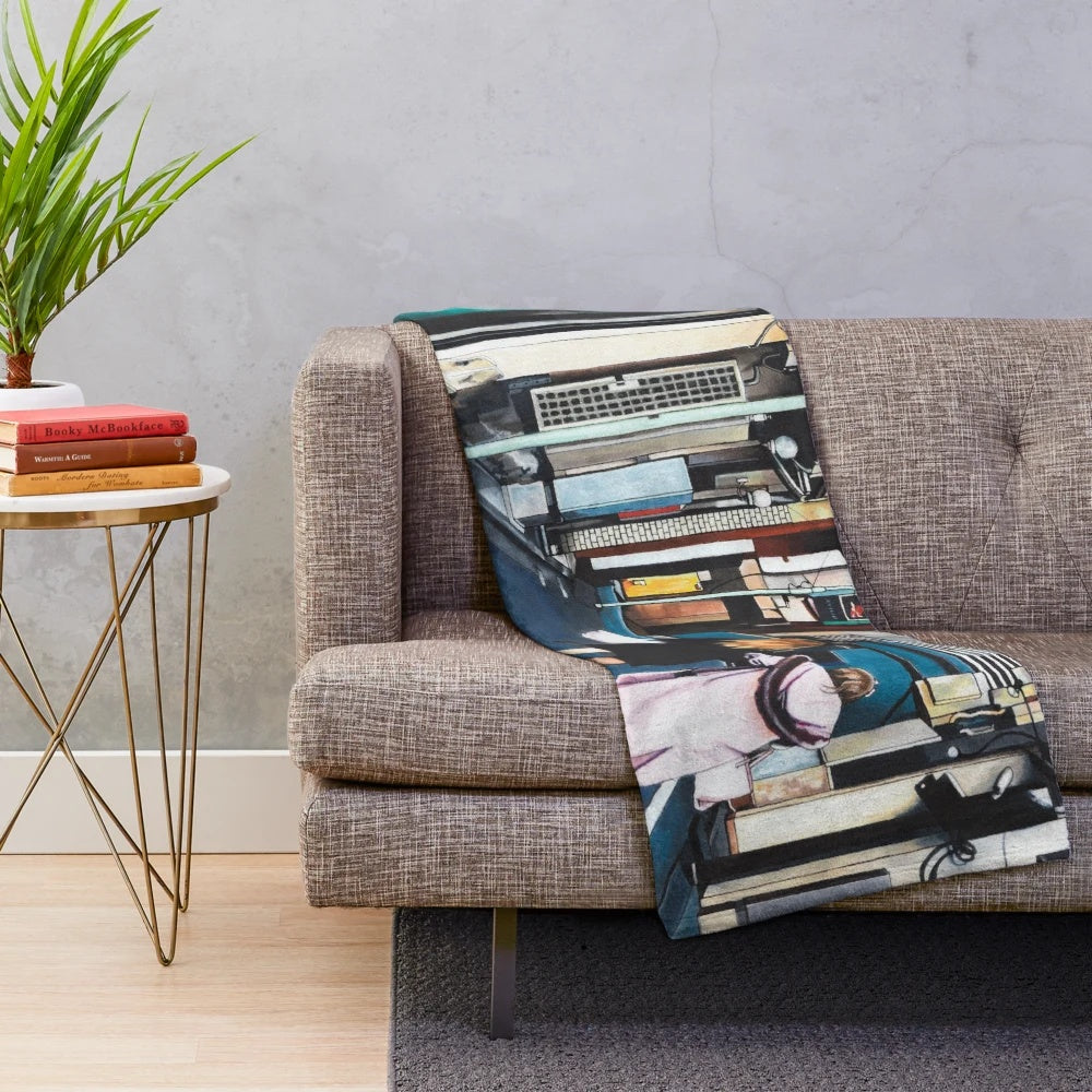 Harajuku-inspired plush blanket featuring a vibrant streetscape design