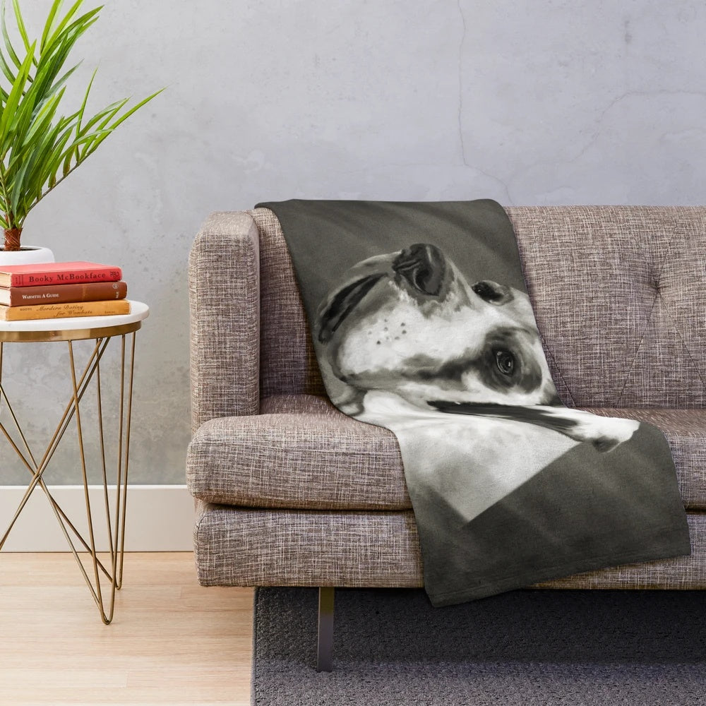 Harlequin Great Dane portrait plush blanket featuring a giant dog breed