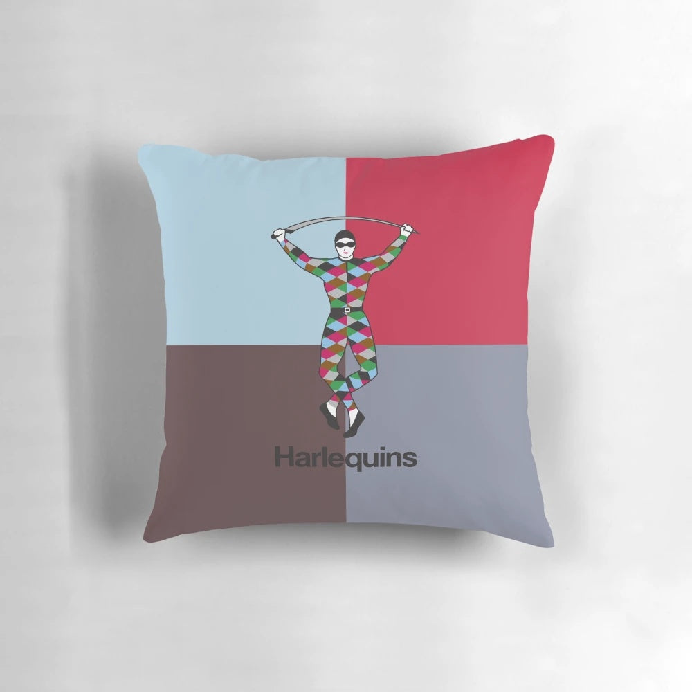 Harlequins rugby-themed decorative pillow with team colors and logo