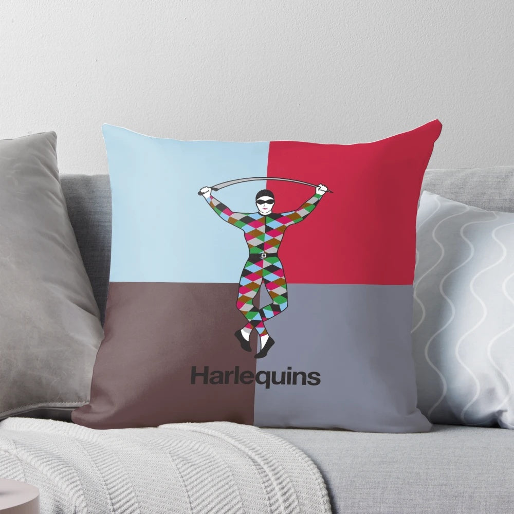 Harlequins rugby-themed decorative pillow with team colors and logo