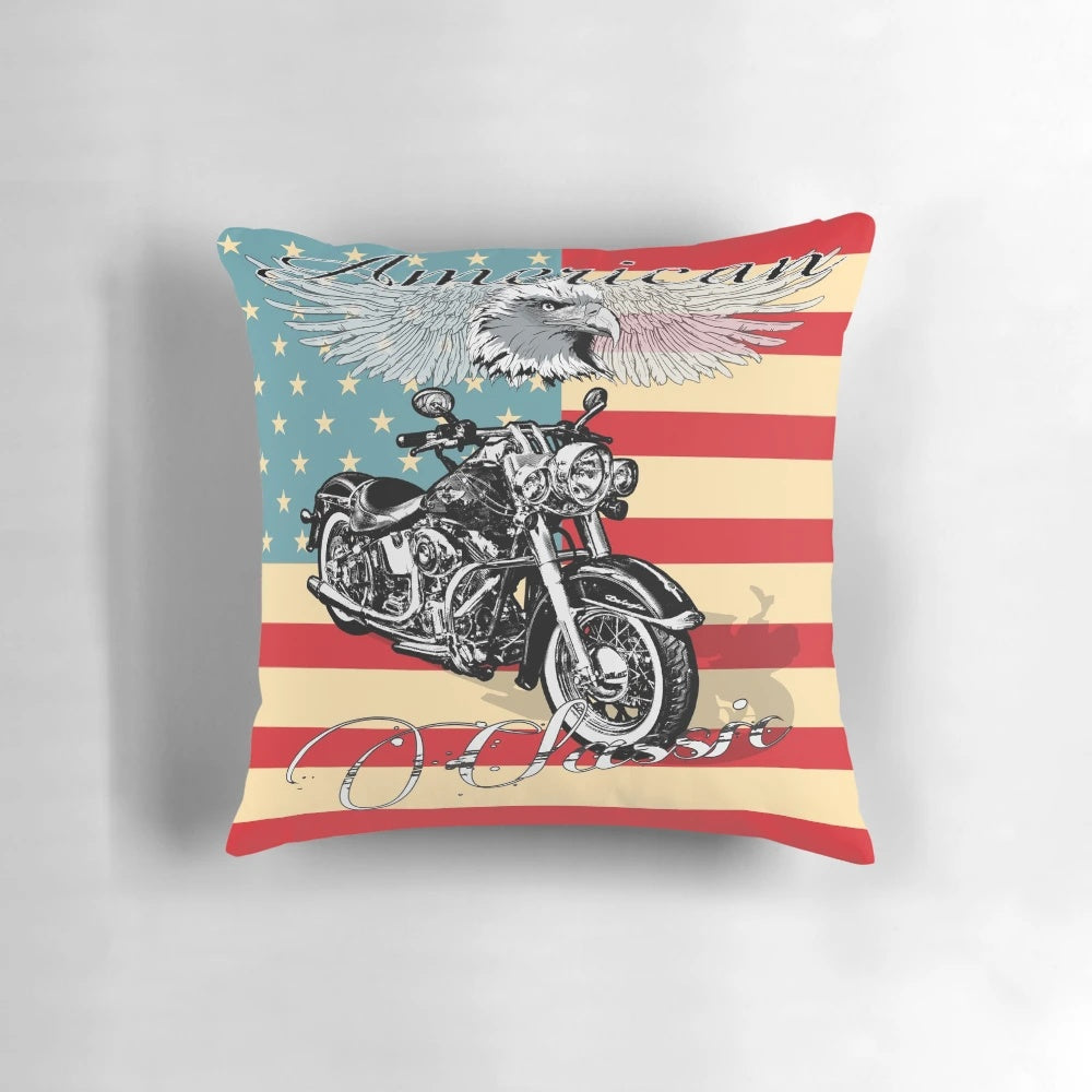 Plush Harley Davidson-themed pillow with classic hog design