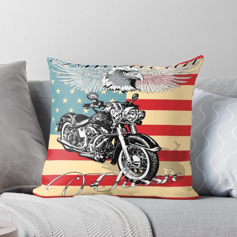 Plush Harley Davidson-themed pillow with classic hog design