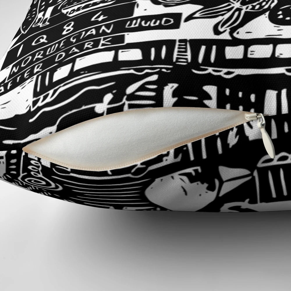Haruki Murakami's Iconic Linocut Book Cover Printed on a Soft, Cozy Pillow