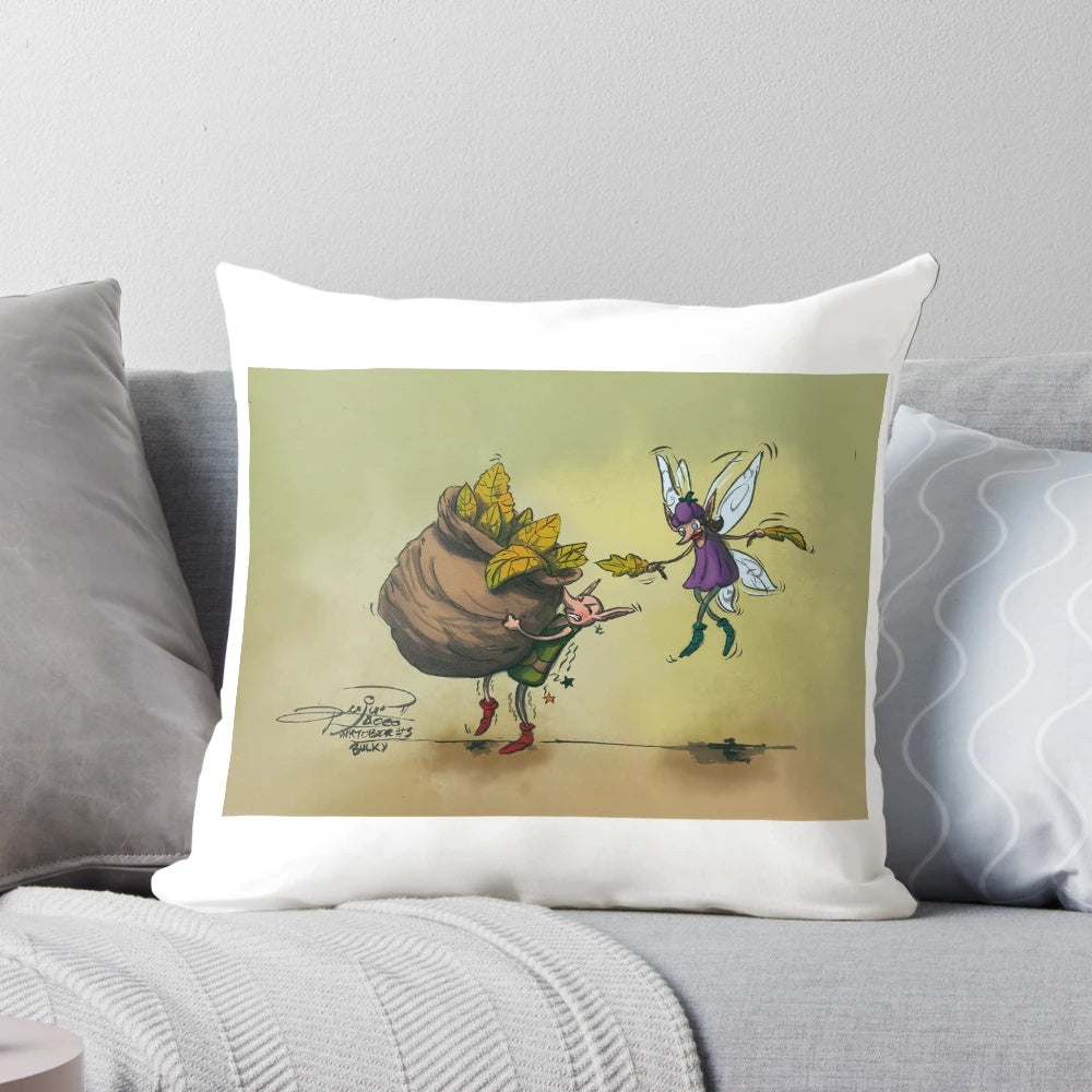 A cozy throw pillow featuring a design of fallen autumn leaves, perfect for seasonal home decor.