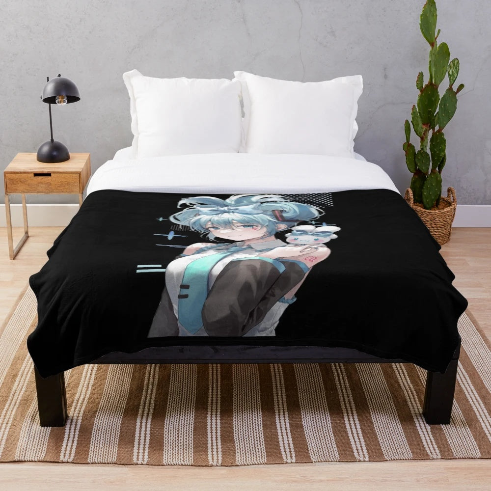 Hatsune Miku plush blanket featuring the popular anime character