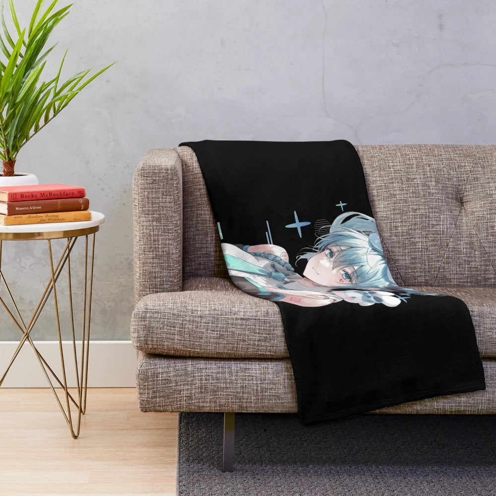 Hatsune Miku plush blanket featuring the popular anime character