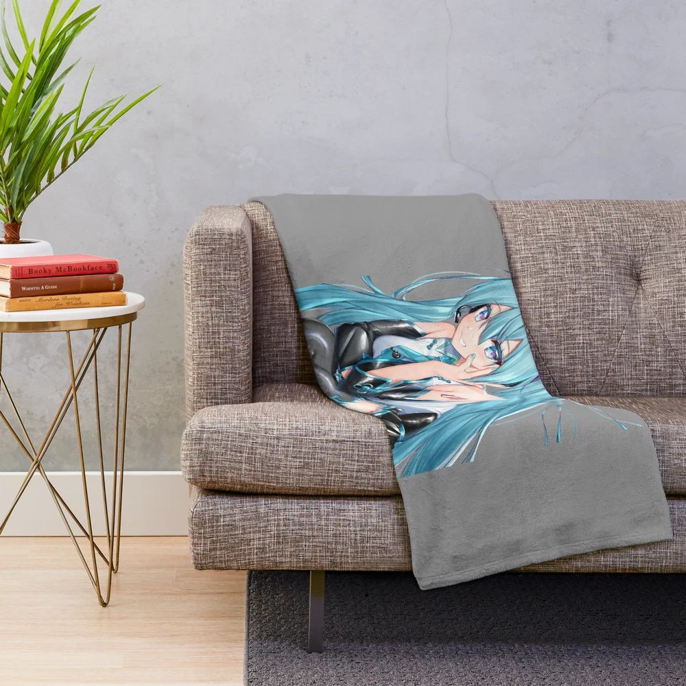Hatsune Miku-inspired plush blanket featuring the popular anime character