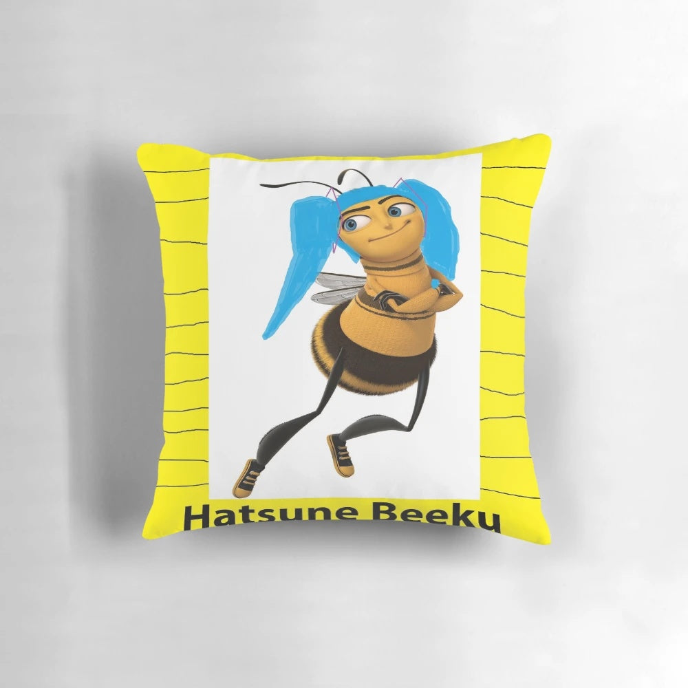 Hatsune Miku Vocaloid anime-style decorative pillow with a playful bee and meme design