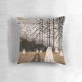 Hauntingly beautiful autumn forest landscape printed on a soft, plush pillow