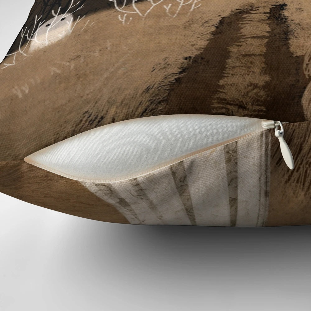Hauntingly beautiful autumn forest landscape printed on a soft, plush pillow