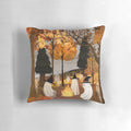 Haunted forest pillow with autumn leaves and campfire imagery