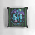 A soft, cozy pillow featuring a haunted mansion and hitchhiking ghost design, perfect for Disney fans and ghost enthusiasts.