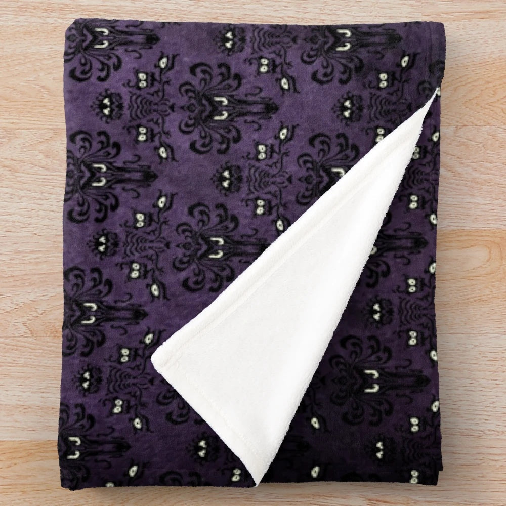 Haunted mansion wallpaper plush blanket with ghostly and spooky design
