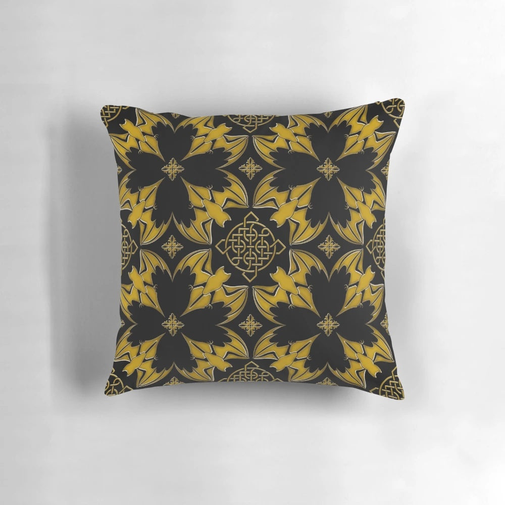 Haunted medieval castle with celtic bats on a black pillow