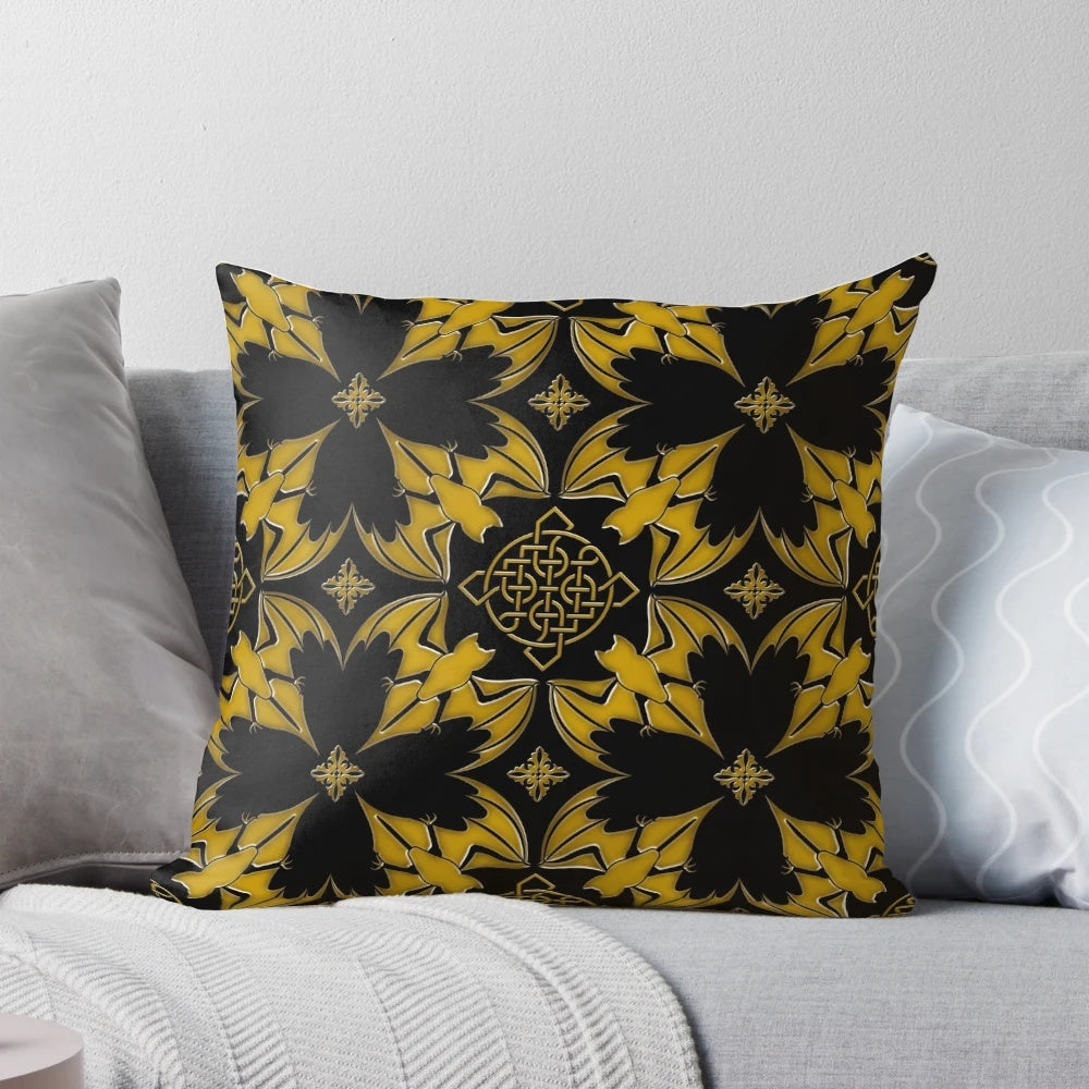Haunted medieval castle with celtic bats on a black pillow