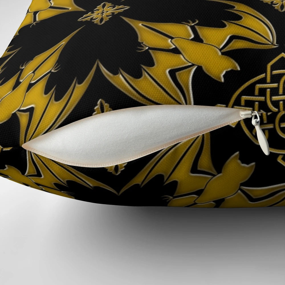 Haunted medieval castle with celtic bats on a black pillow