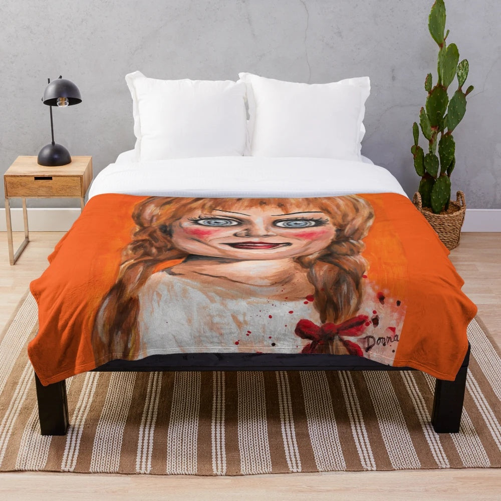 Annabelle horror doll inspired plush blanket