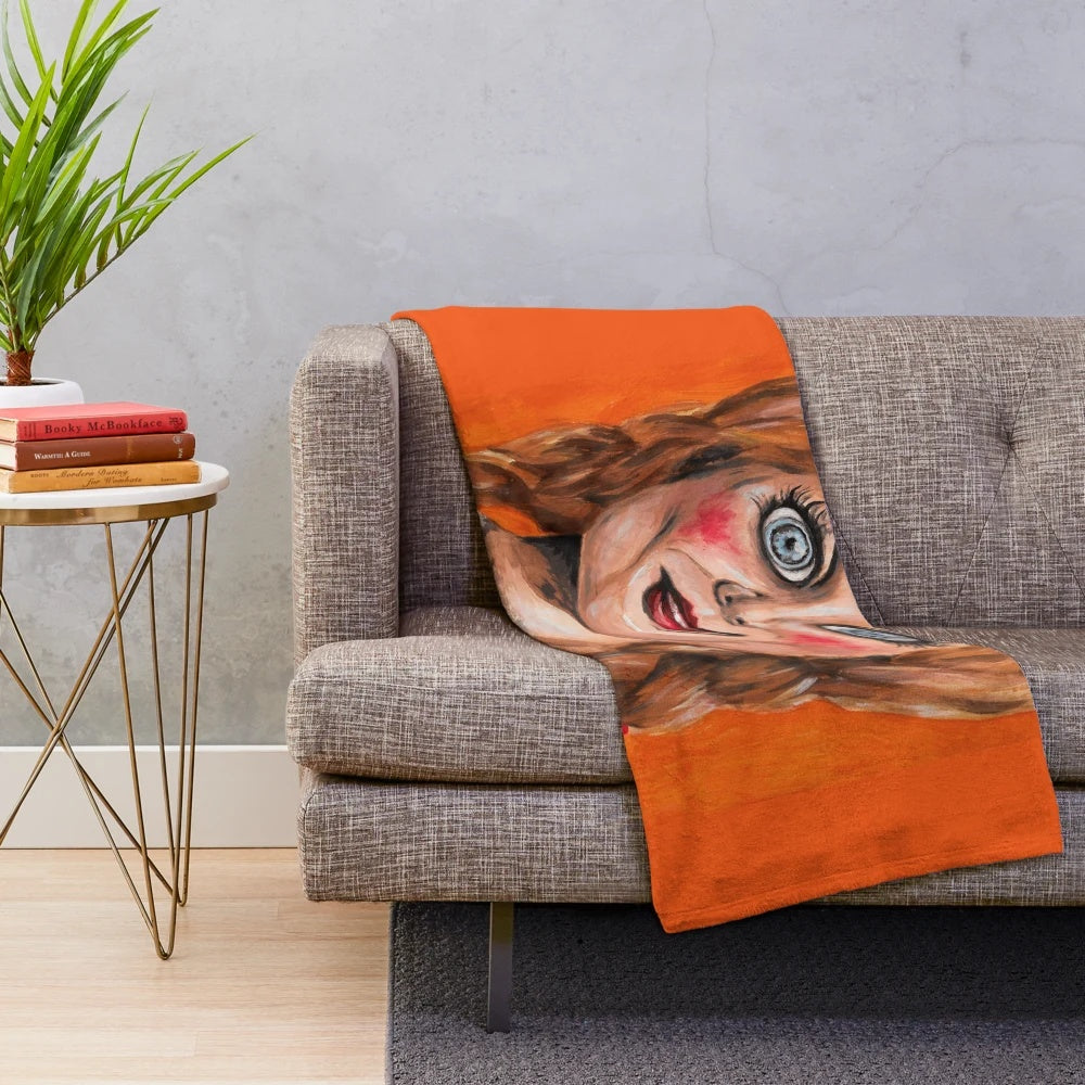 Annabelle horror doll inspired plush blanket