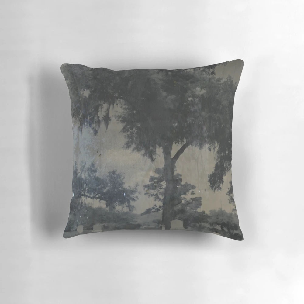 Mystical Cassadaga Tin Type Pillow Featuring Haunted Cemetery, Gravestones, and Angels