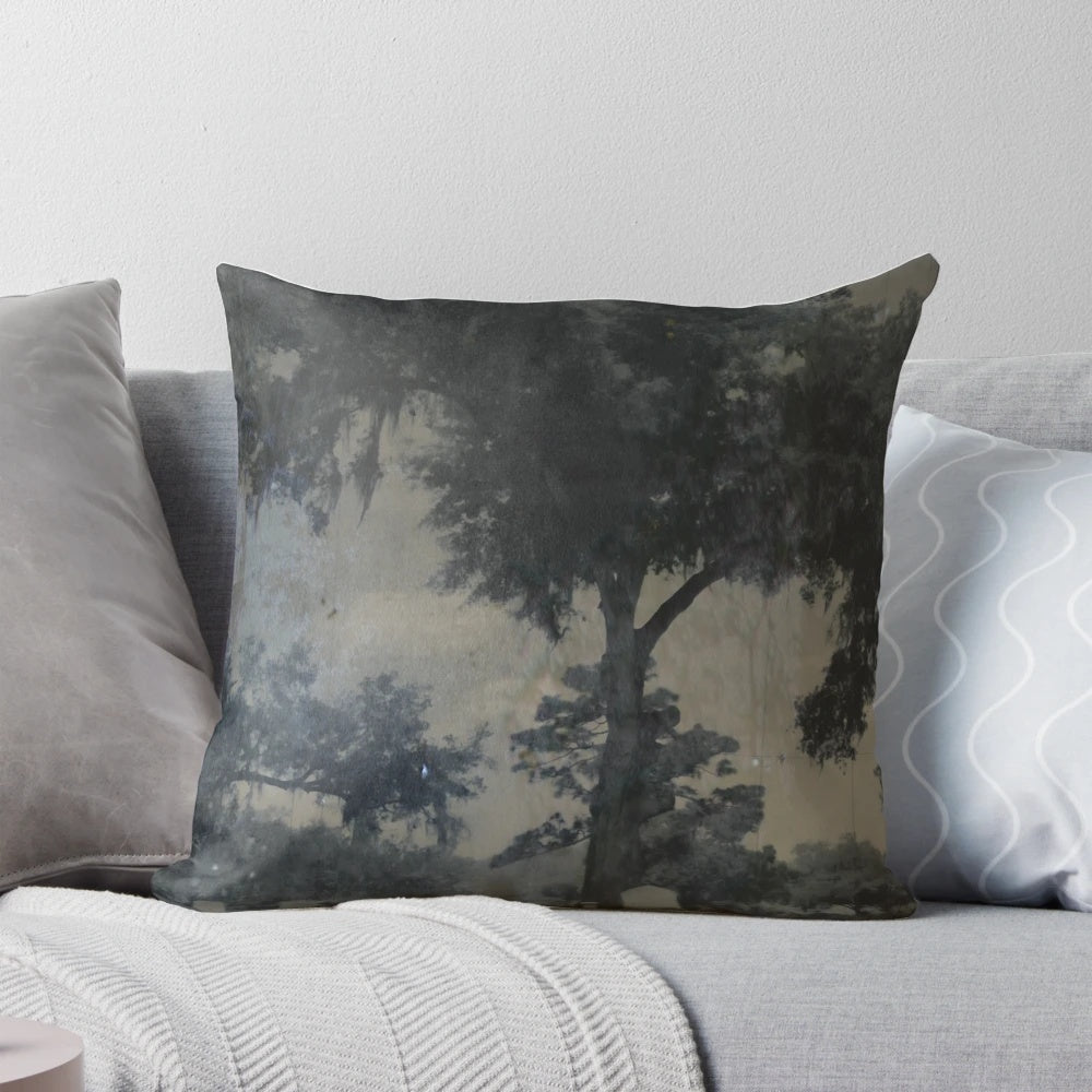 Mystical Cassadaga Tin Type Pillow Featuring Haunted Cemetery, Gravestones, and Angels