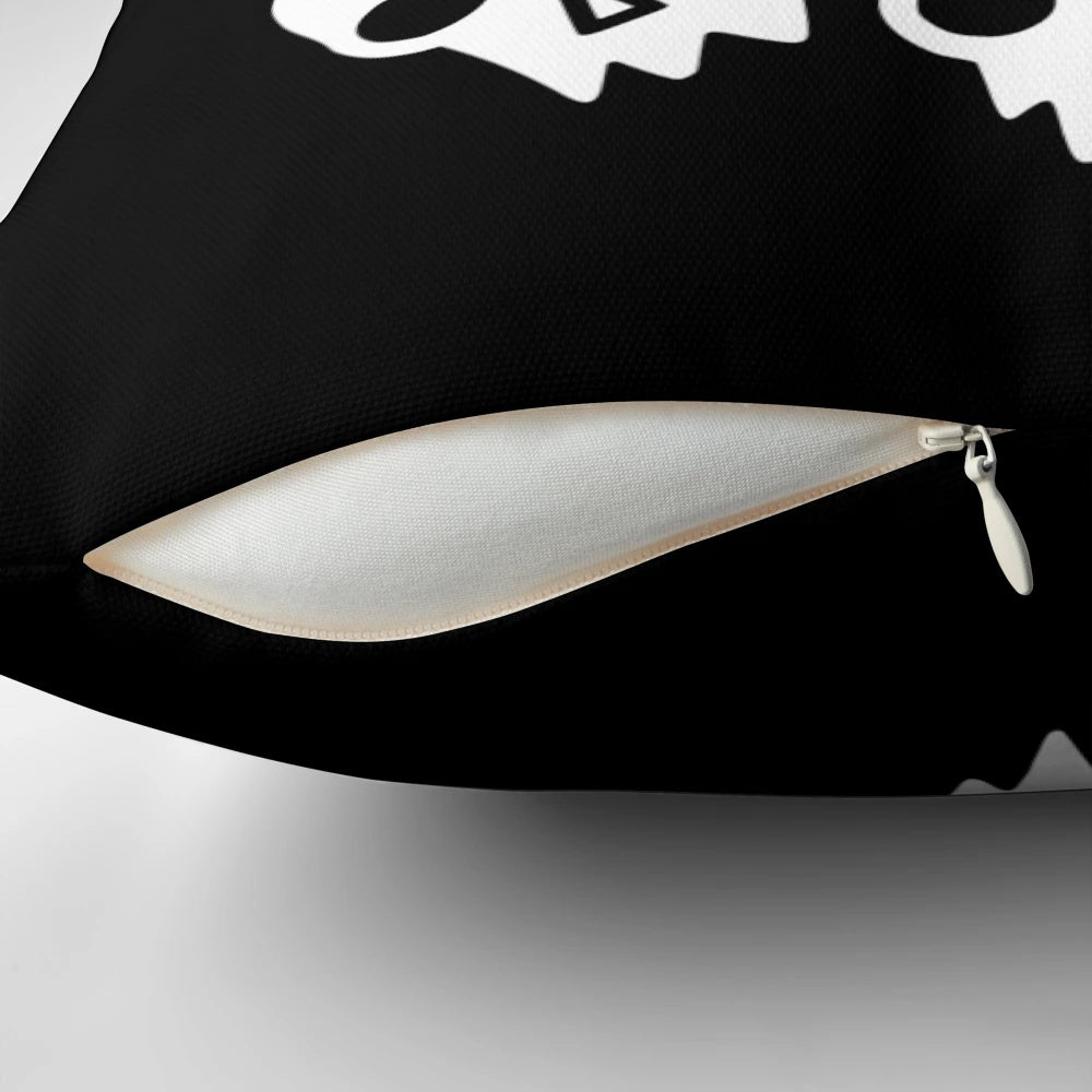 Visually striking pillow featuring a cat skull design against a dark background