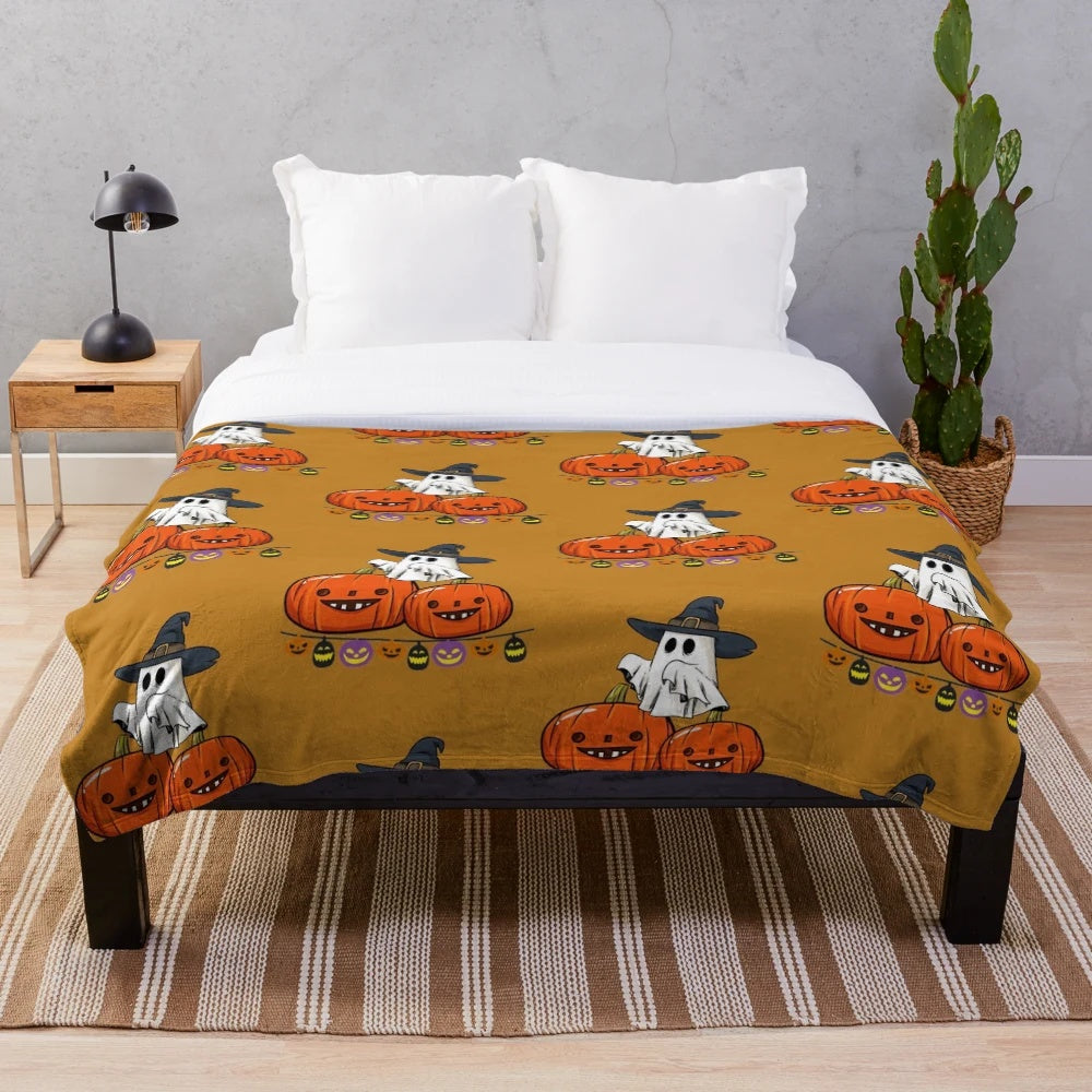 Haunting cinema-themed plush blanket with unique horror movie design