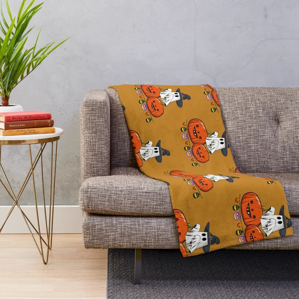 Haunting cinema-themed plush blanket with unique horror movie design