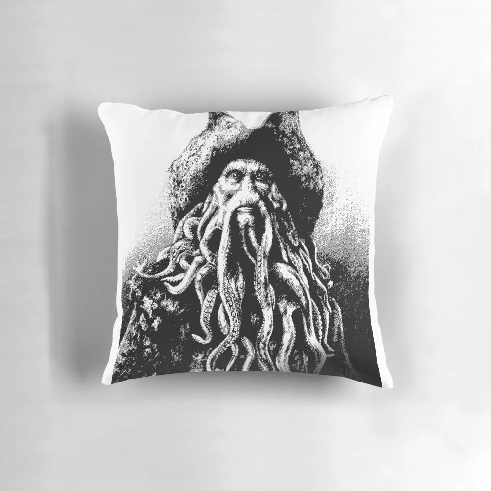 Davy Jones, the cursed captain of The Flying Dutchman from Pirates of the Caribbean, featured on a decorative throw pillow.