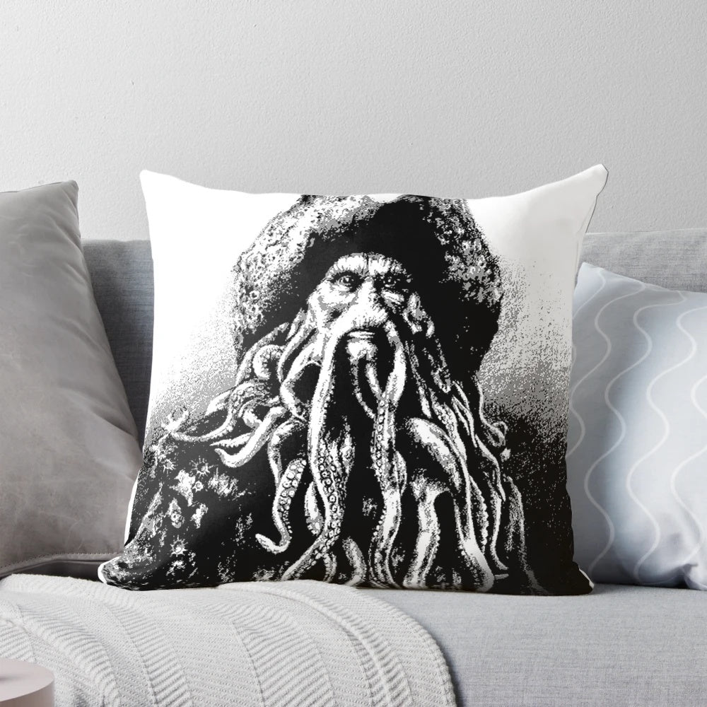 Davy Jones, the cursed captain of The Flying Dutchman from Pirates of the Caribbean, featured on a decorative throw pillow.