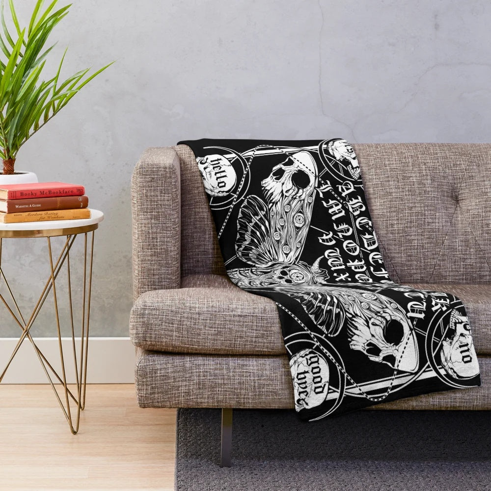 Death Moth Plush Blanket featuring a creepy, gothic moth design