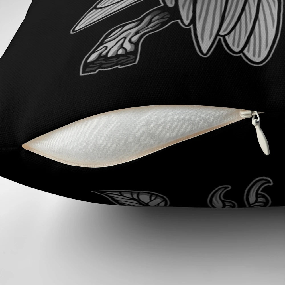 Mystic raven and crow death prophecy pillow for spooky goth home decor
