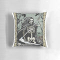 Spooky death tarot card skull graphic printed on a black throw pillow for a gothic, macabre home accent.