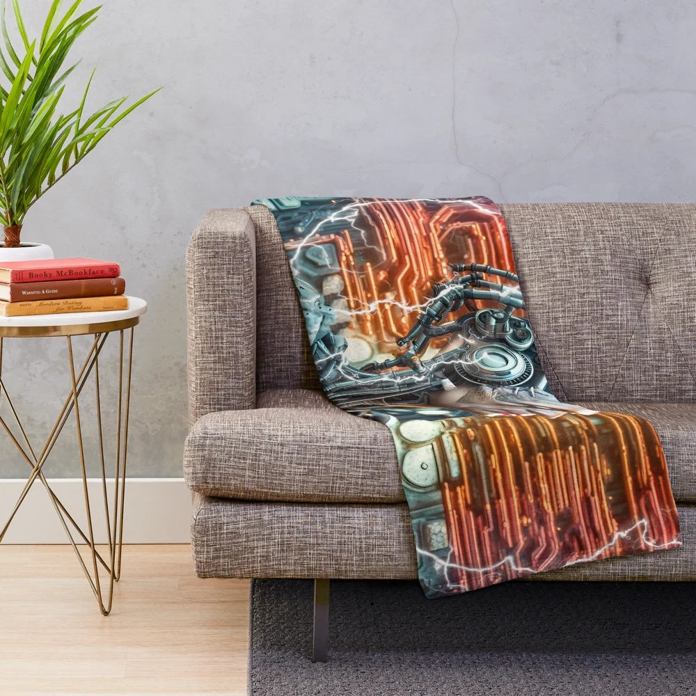 Frankenstein-themed plush blanket with a gothic, horror-inspired design