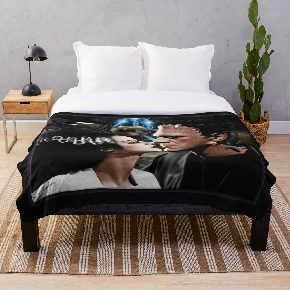 Frankenstein monster and bride plush blanket