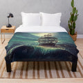 Ghost pirate ship sailing at night on a plush blanket