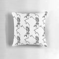 Spooky skeleton dancing in a vintage, bohemian-inspired design on a high-quality pillow