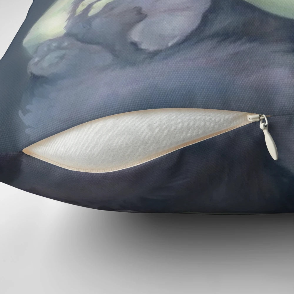 Haunted pillow featuring a spooky yet adorable cat design, perfect for horror and Gothic home decor.