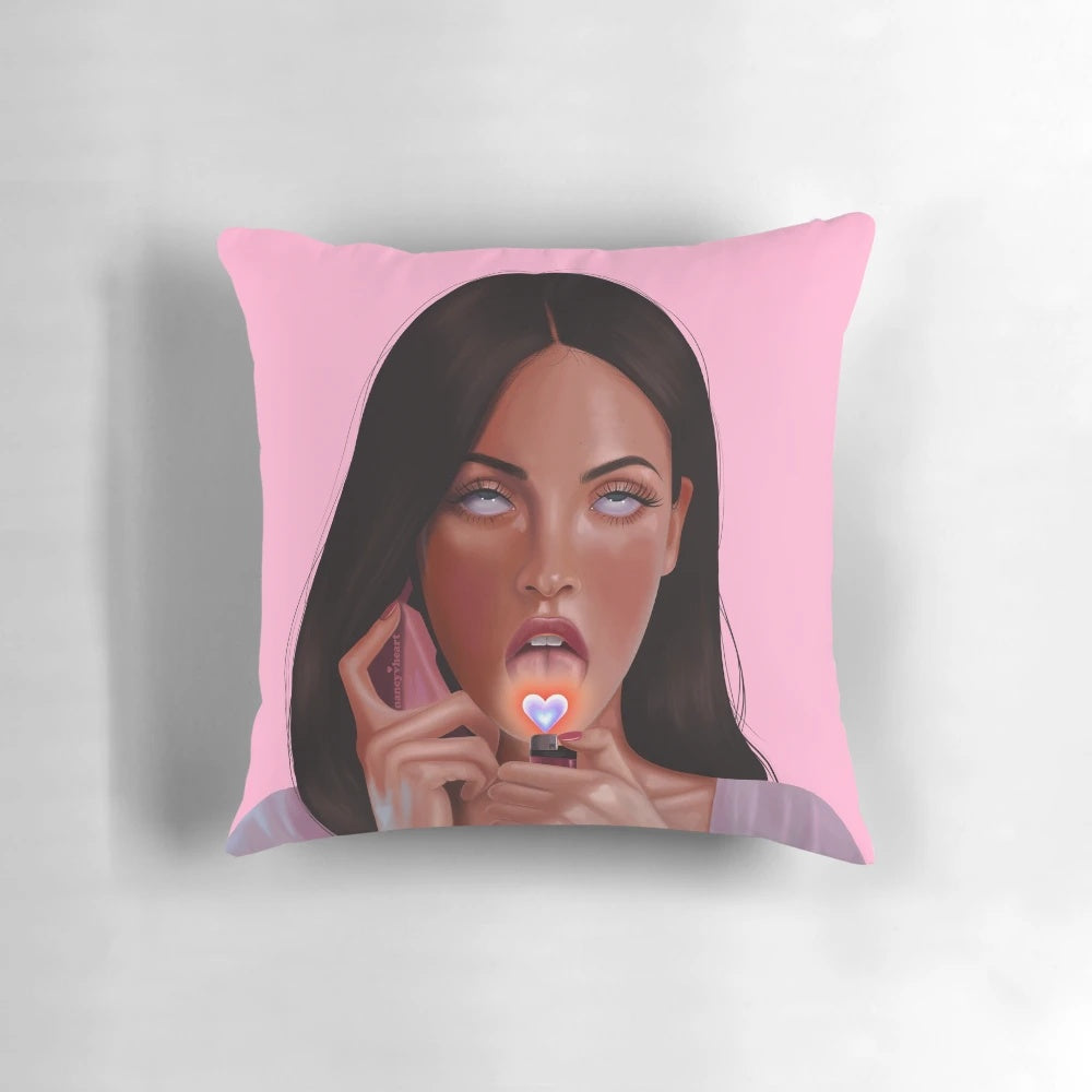Creepy heart-shaped pillow with a horror movie theme