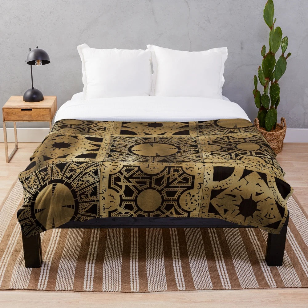 Hellraiser-inspired plush blanket featuring the iconic Lament Configuration puzzle box
