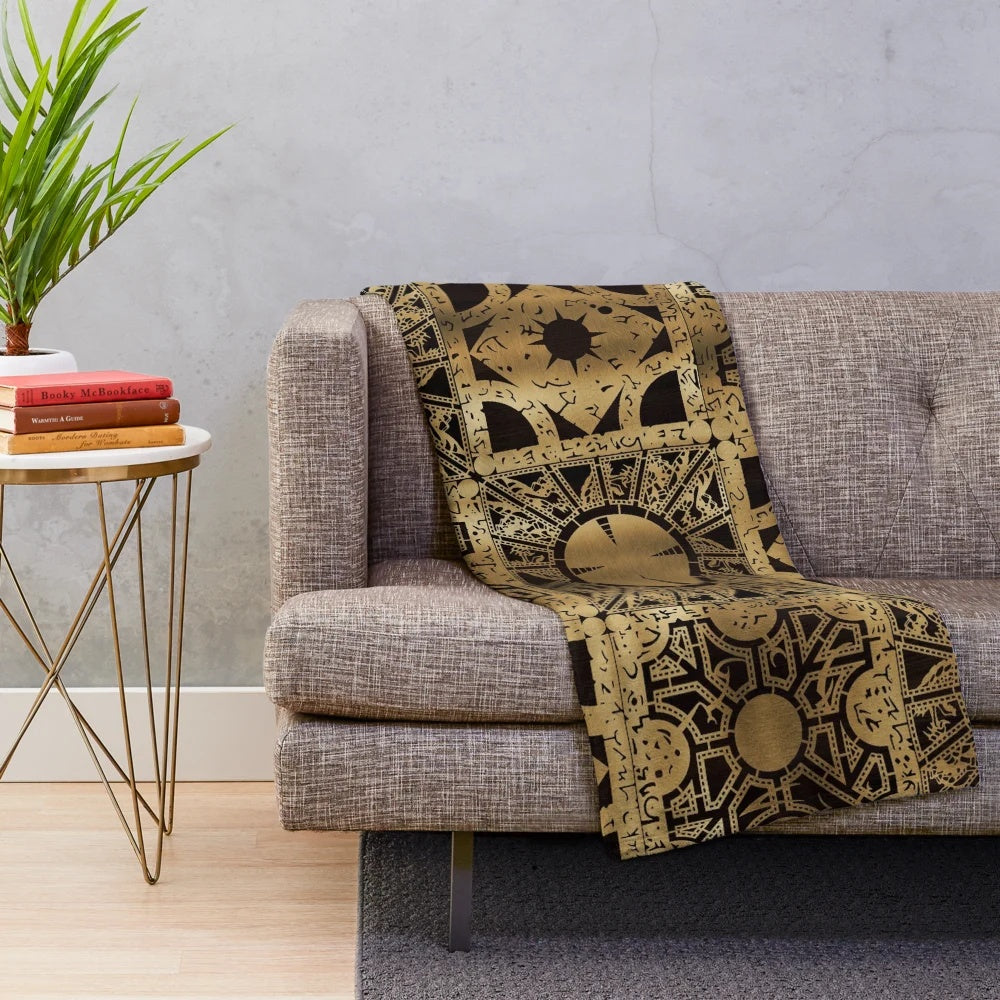 Hellraiser-inspired plush blanket featuring the iconic Lament Configuration puzzle box