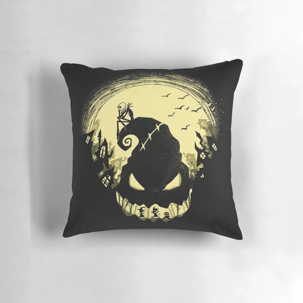 Jack Skellington, the iconic character from The Nightmare Before Christmas, featured on a high-quality, spooky decorative pillow.