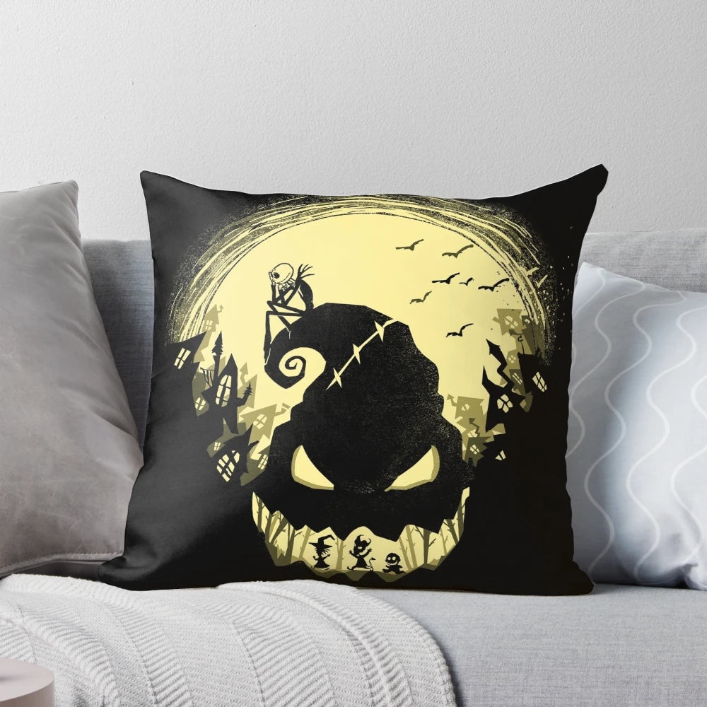 Jack Skellington, the iconic character from The Nightmare Before Christmas, featured on a high-quality, spooky decorative pillow.