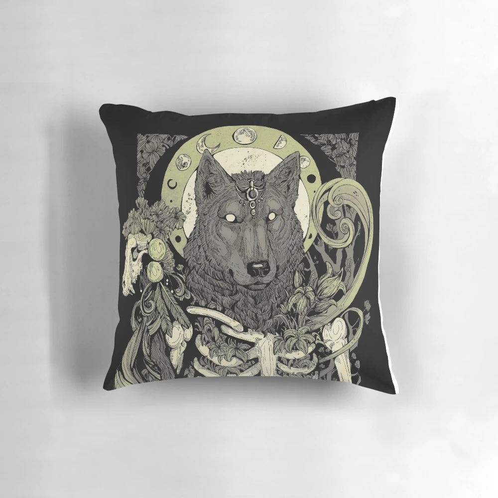A gothic-inspired werewolf pillow with a dark and spooky design.