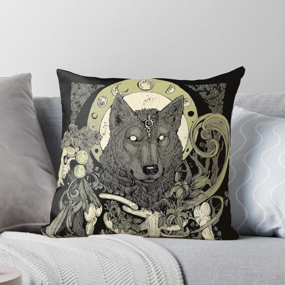 A gothic-inspired werewolf pillow with a dark and spooky design.