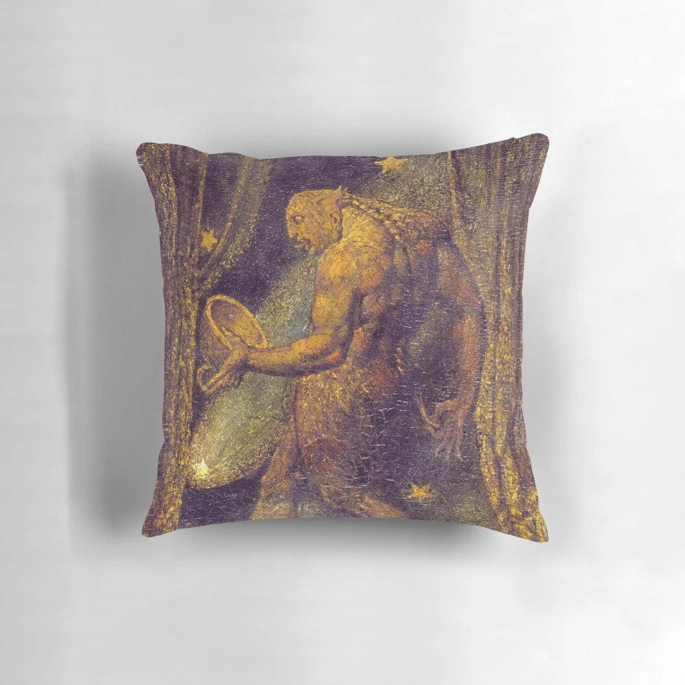 High definition pillow featuring William Blake's 'The Ghost of a Flea' religious art