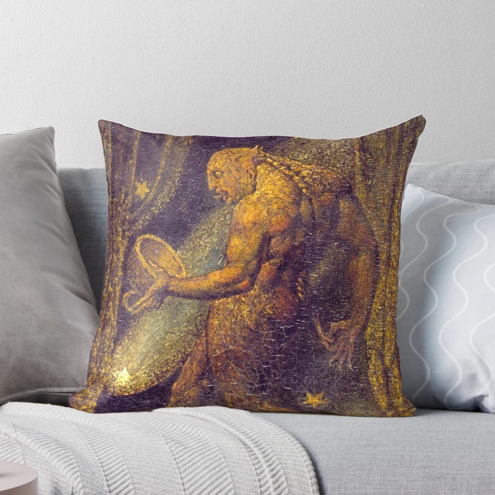 High definition pillow featuring William Blake's 'The Ghost of a Flea' religious art