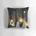 A glowing ghost parade pillow in a spooky forest landscape, perfect for adding a touch of Halloween ambiance.