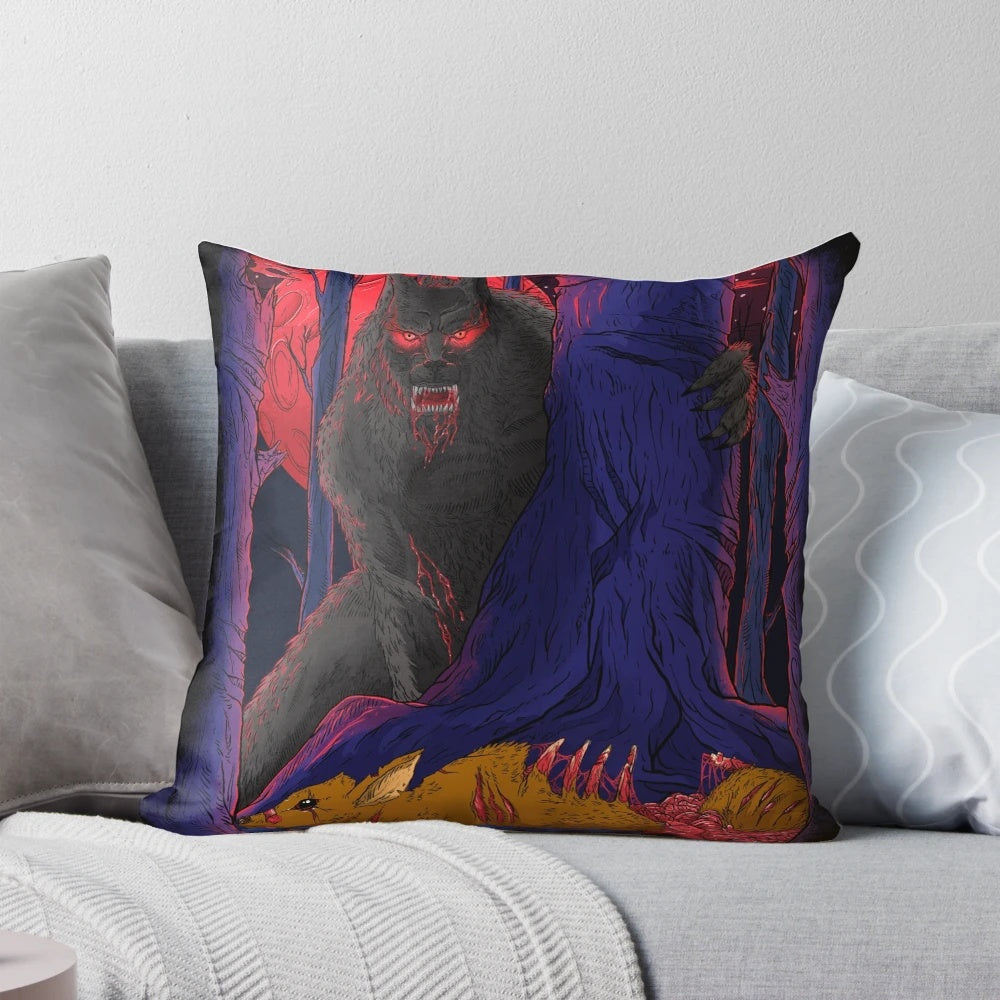Werewolf Pillow with Blood Moon Design