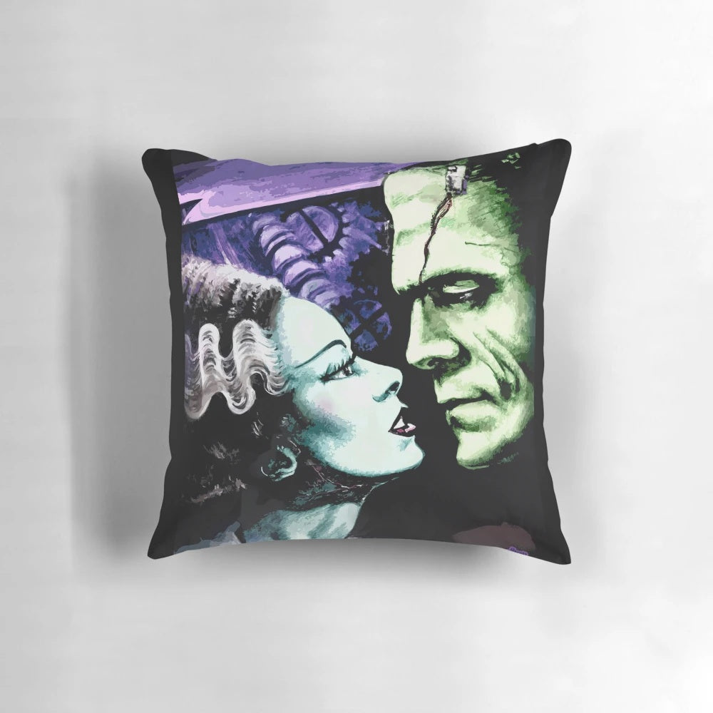 Bride of Frankenstein inspired pillow with classic movie monster design